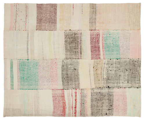 Girit Bej Çizgili Yün El Dokuma Halısı 202 x 245 Apex Unique