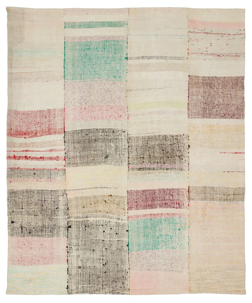 Girit Bej Çizgili Yün El Dokuma Halısı 202 x 245 Apex Unique