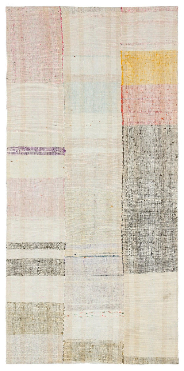 Bej Anadolu Bohem Çizgili Yün Halı 125x254 - Özel Seri