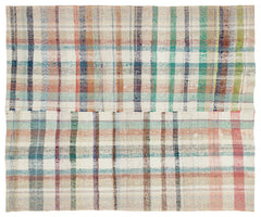 Girit Bej Çizgili Yün El Dokuma Halısı 201 x 240 Apex Unique