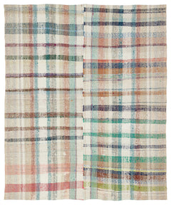 Girit Bej Çizgili Yün El Dokuma Halısı 201 x 240 Apex Unique