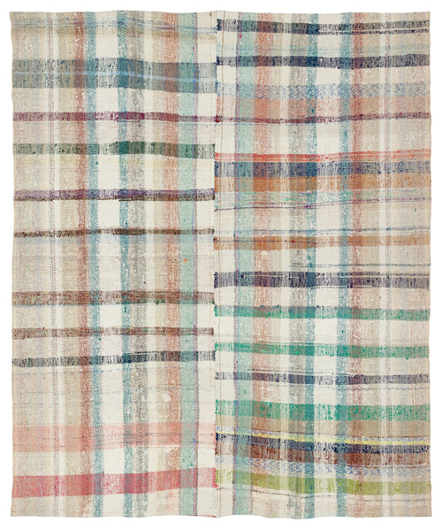 Girit Bej Çizgili Yün El Dokuma Halısı 201 x 240 Apex Unique