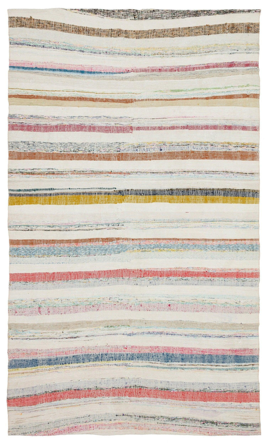 Cream Rug with Pink & Blue Stripes Hand-Woven Wool 165x278 cm (5'5" x 9'1") – in the hallway
