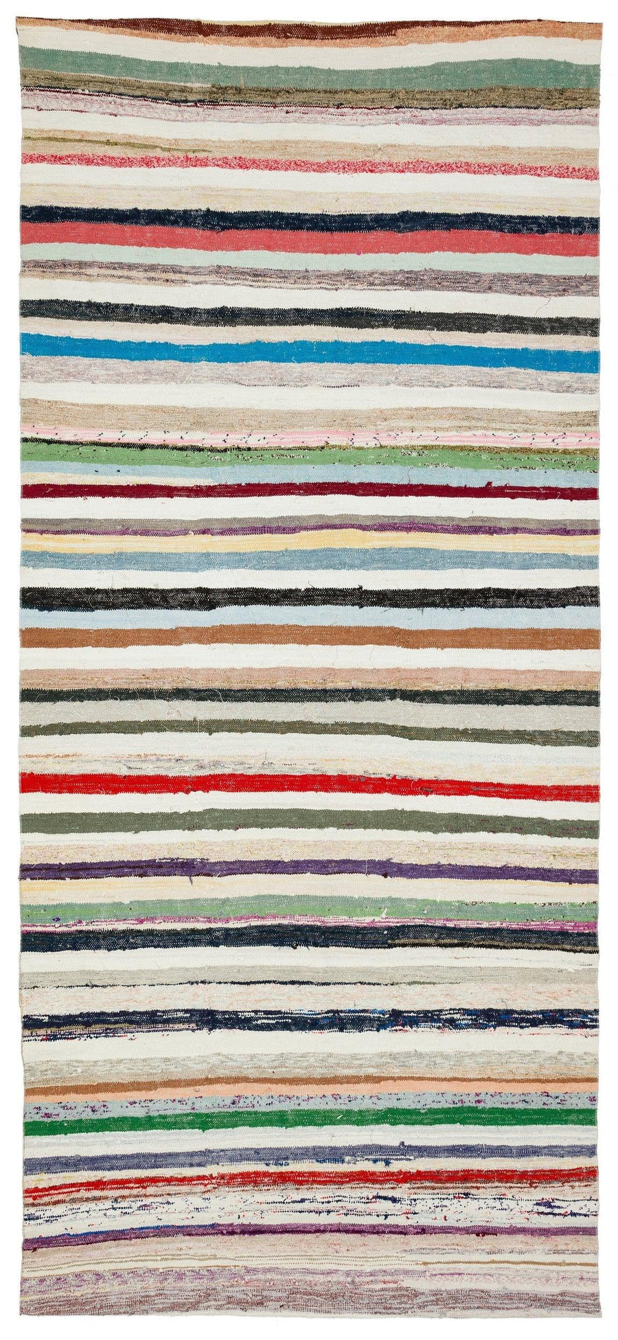 Multicolored Striped Hand-Woven Wool Runner Rug 163x365 cm (5'4" x 12') – in the hallway