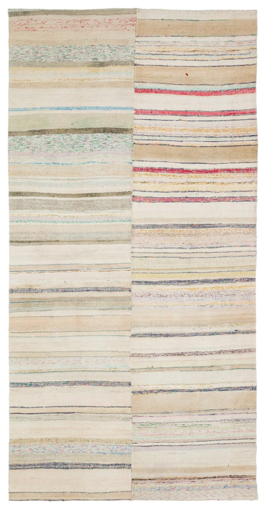 Cream Flatweave Kilim Rug with Modern Stripes 162x312 cm (5'4" x 10'3") – in the hallway
