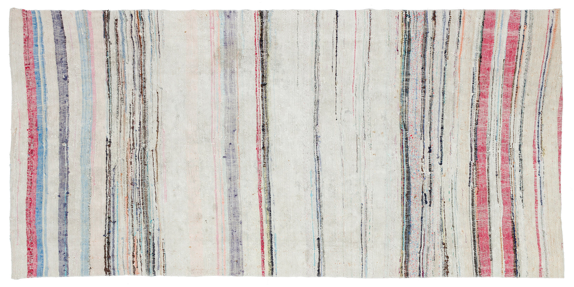 Girit Bej Çizgili Yün El Dokuma Halısı 121 x 253 Apex Unique