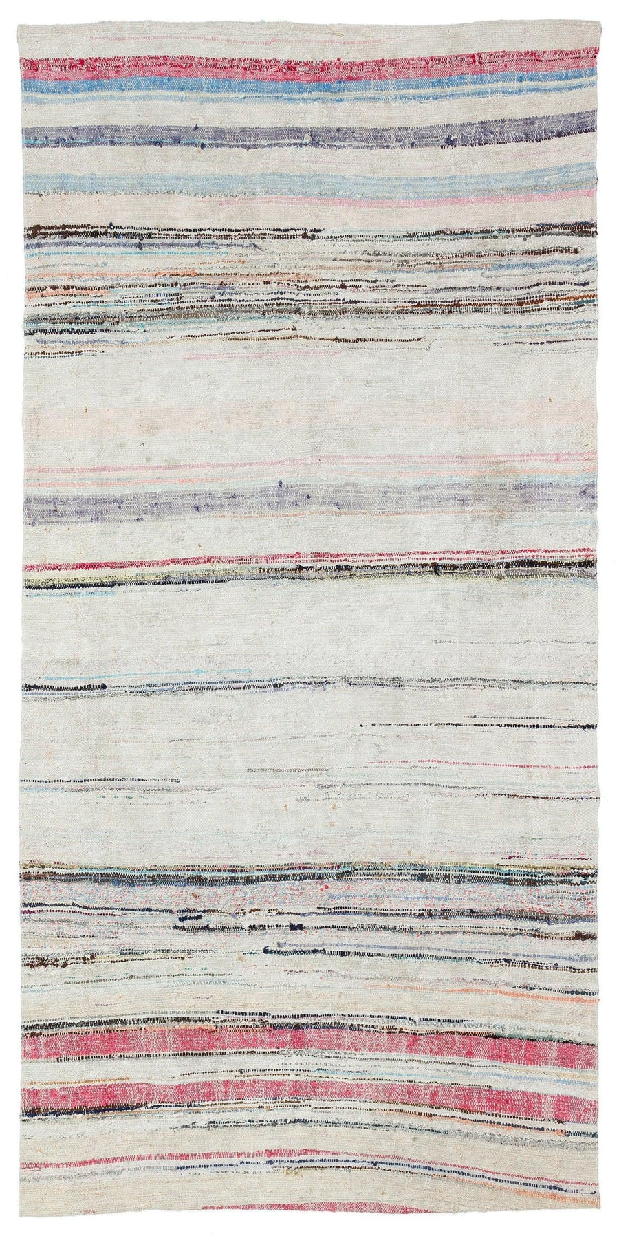 Çok Renkli Çizgili Beyaz El Dokuma Yün Halı 121x253 cm 37313 – Koridor kullanımı