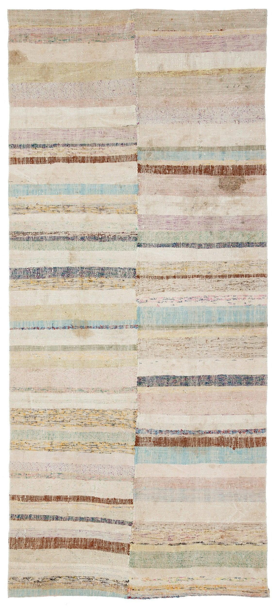 Cream Hand-Woven Wool Runner Rug with Pastel Stripes 132x297 cm (4'4" x 9'9") – in the hallway