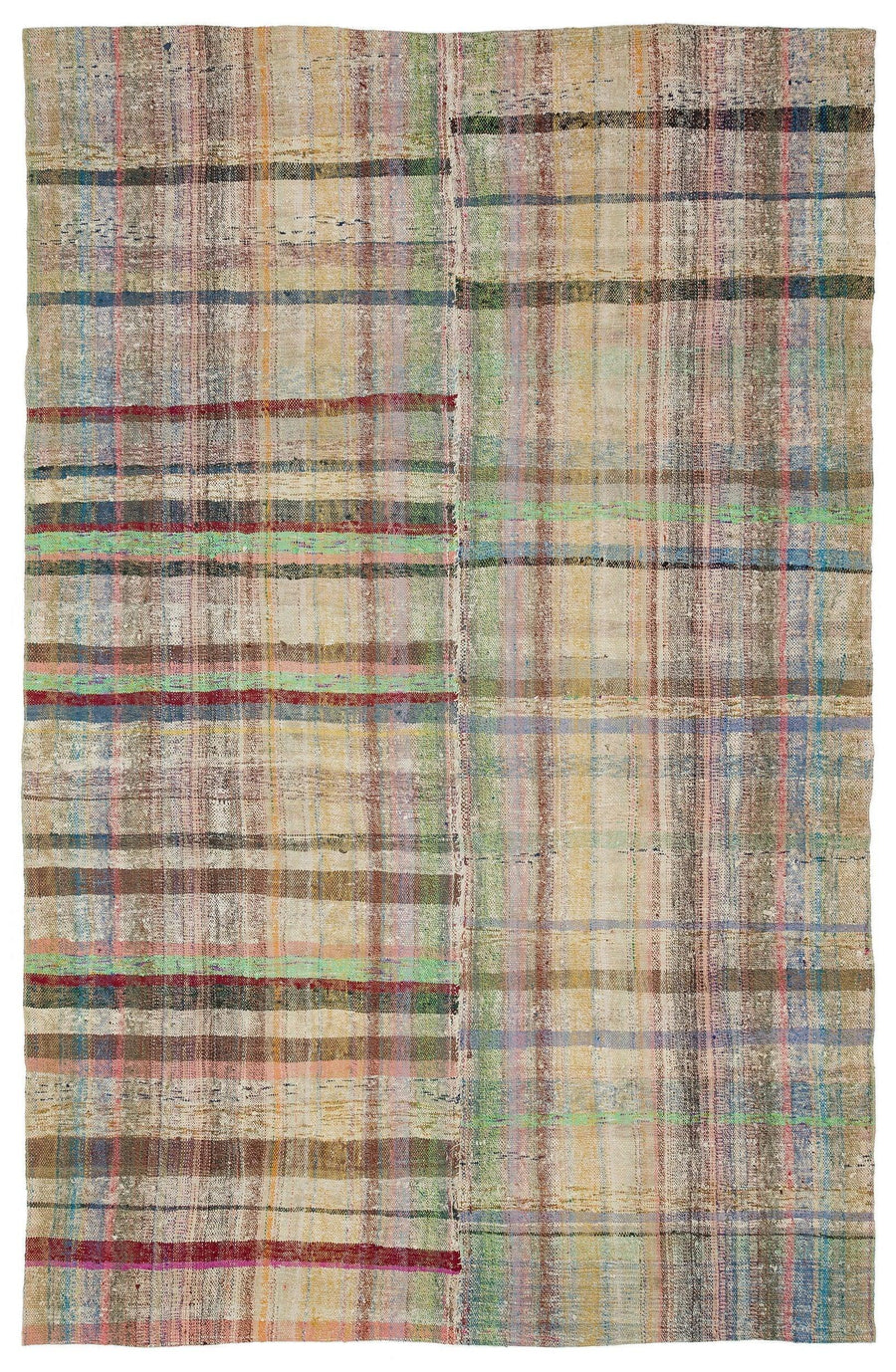 Beiger handgewebter Wollteppich mit bunten Streifen 180x277 cm – im Flur