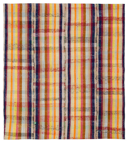 Girit Bej Çizgili Yün El Dokuma Halısı 193 x 213 Apex Unique