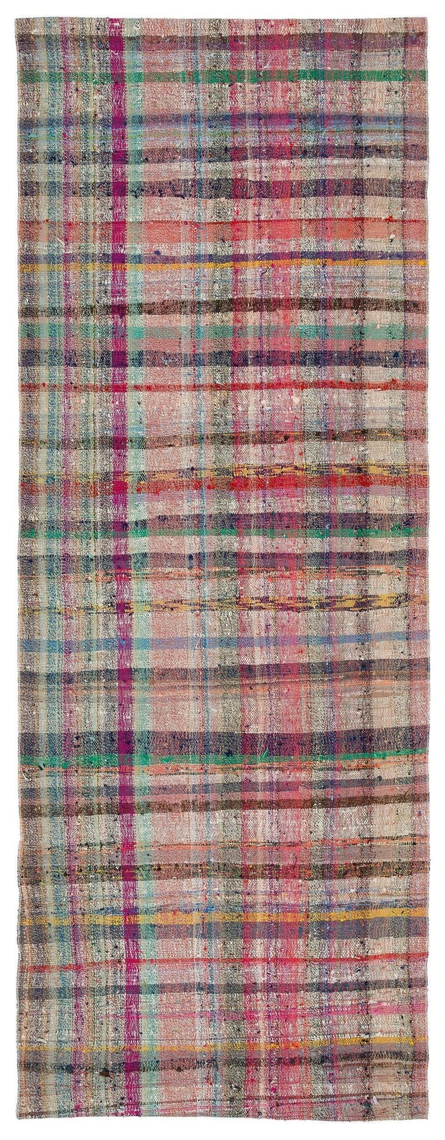 Pembe El Dokuma Halı Yün Bohem Kareli 98x271 cm 37321 – Koridor kullanımı