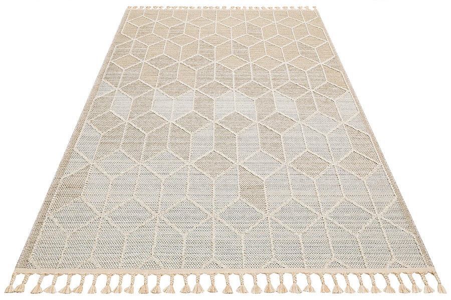 Bej Krem Dekoratif Geometrik Halı - Yıkanabilir - Kaymaz Taban - Pati Dostu