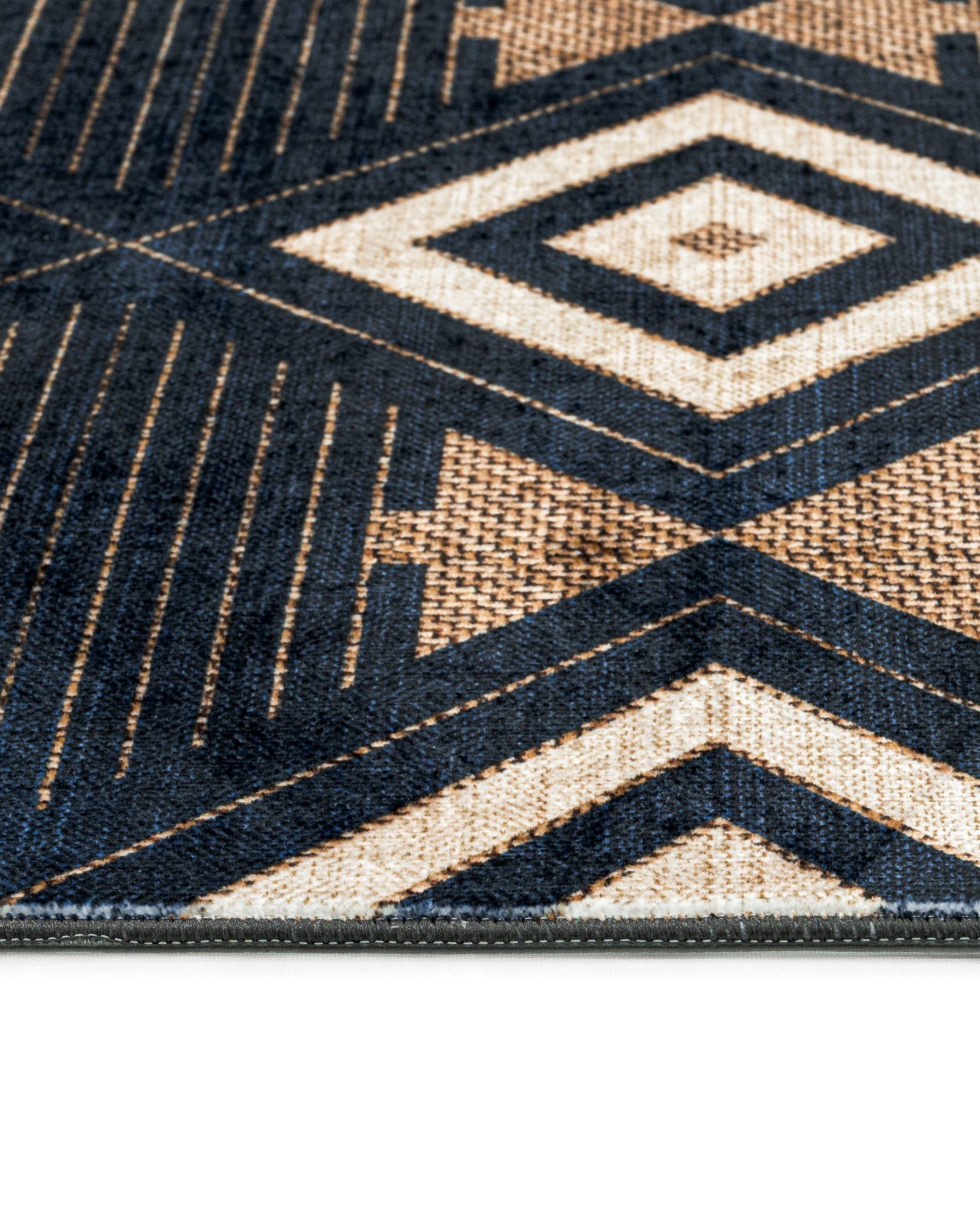 Krem Mavi Baklava Desenli Bohem Triko Halı - Yıkanabilir - Kaymaz Taban - Pati Dostu