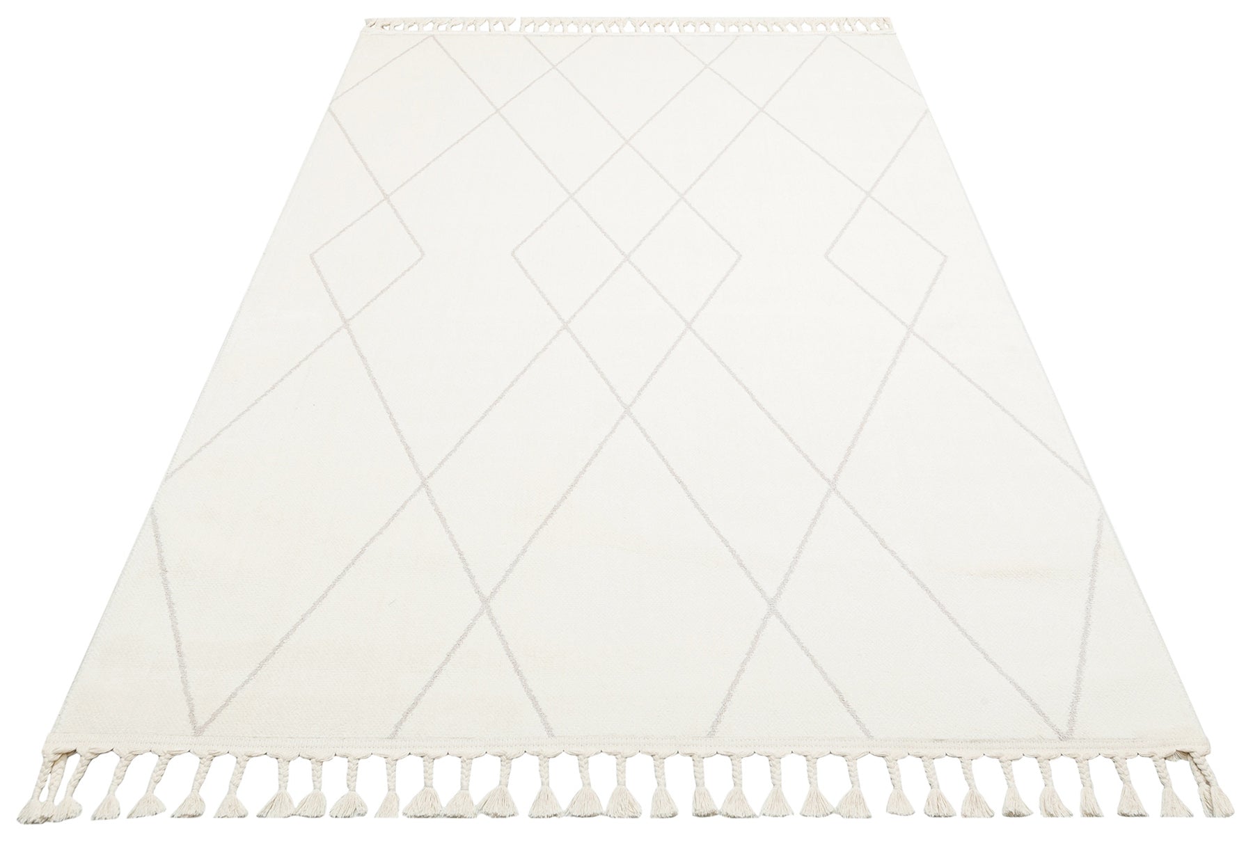 Qrendi Beyaz Geometrik Etnik Desenlere Sahip Hav Toz Vermez Yumuşak Dokulu Modern Halı Eko