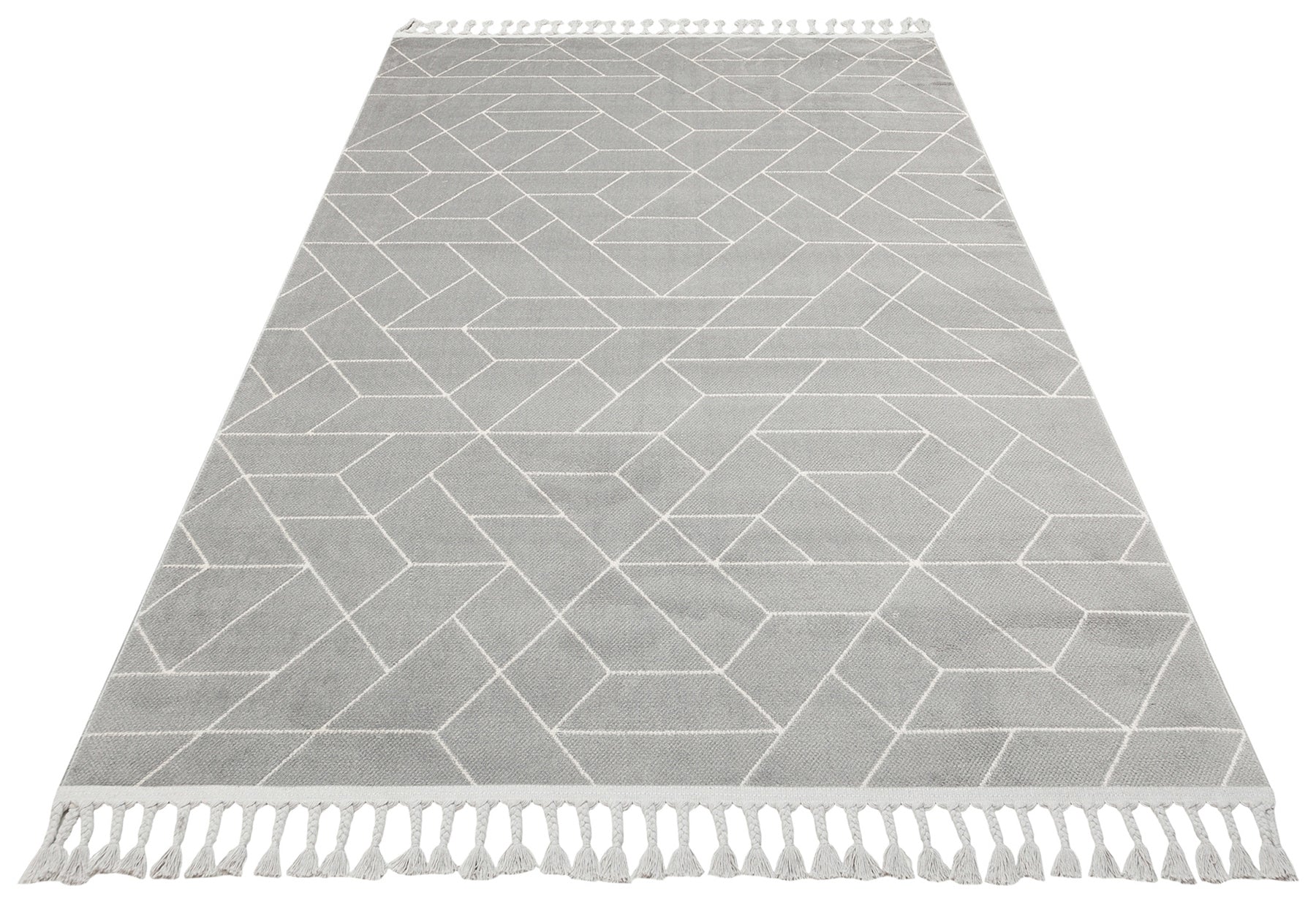 Safi Gri Geometrik Etnik Desenlere Sahip Hav Toz Vermez Yumuşak Dokulu Modern Halı Eko