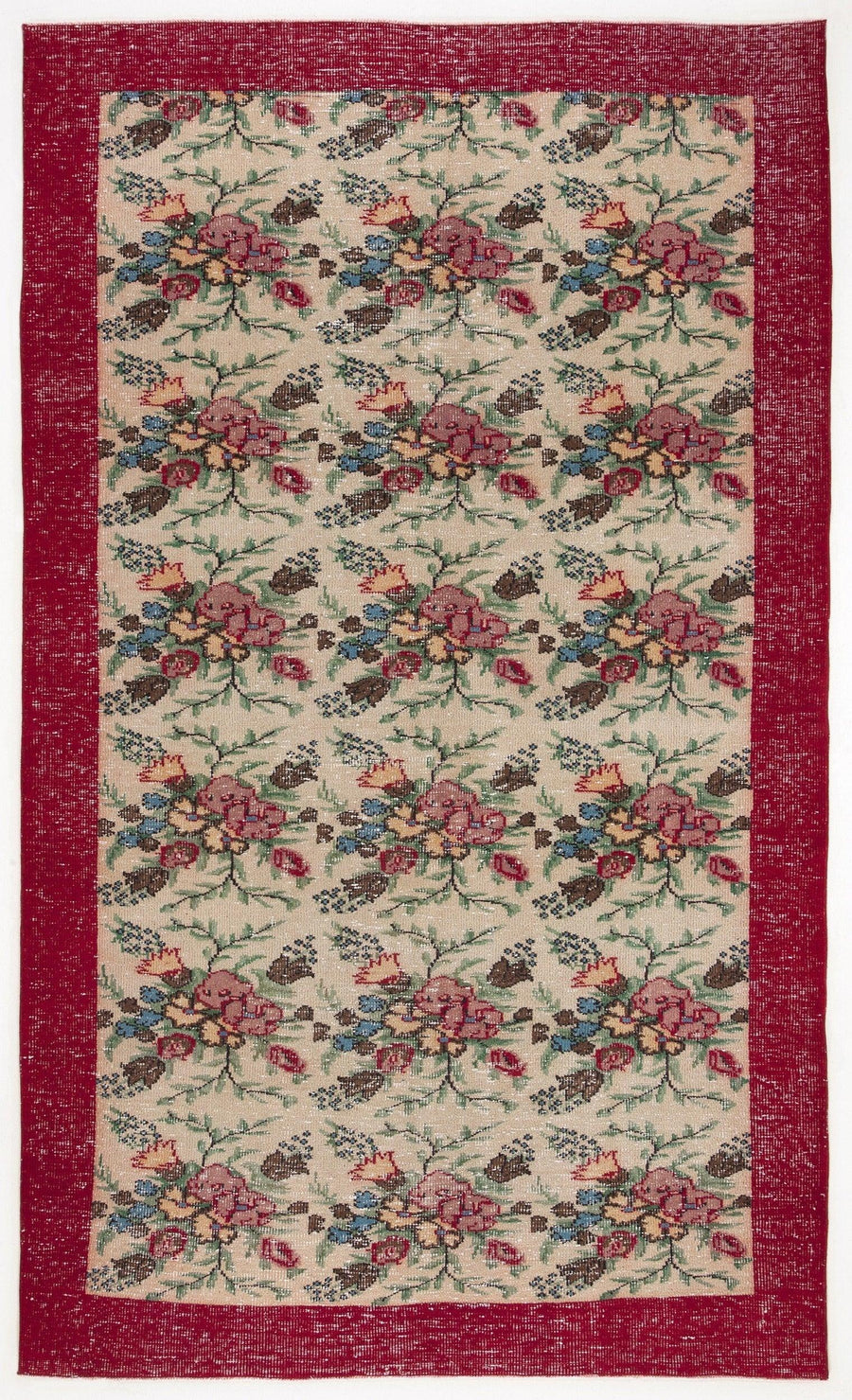 Bej Anadolu Eskitme Çiçekli Yün Halı 174x305 - Özel Seri