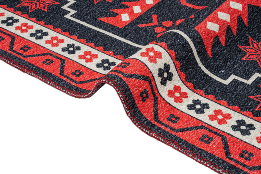 Delft Siyah Çerçeveli Pamuk ve Şönil Dijital Baskı Halı Pia Monte