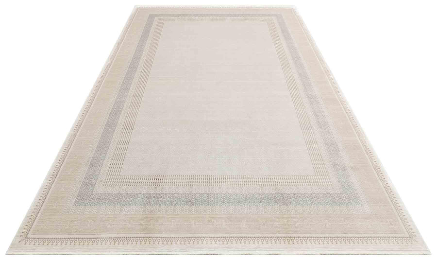 Bej Beyaz Düz Modern Triko Halı - Toz Vermez
