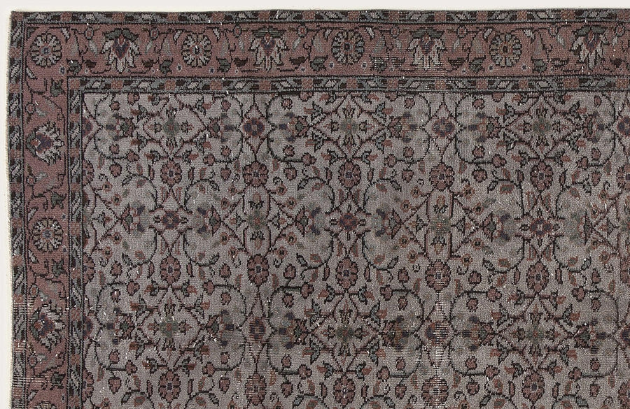 Çiçek Desenli Eskitme Gri El Dokuma Halı 156x260 cm – Oturma odası kullanımı