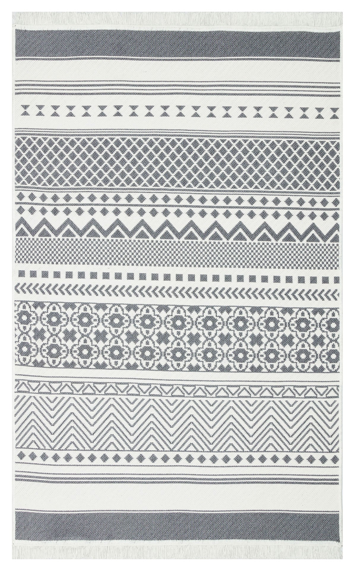 Langenlois Gri Geometrik Pamuk Dokuma Kilim Eko