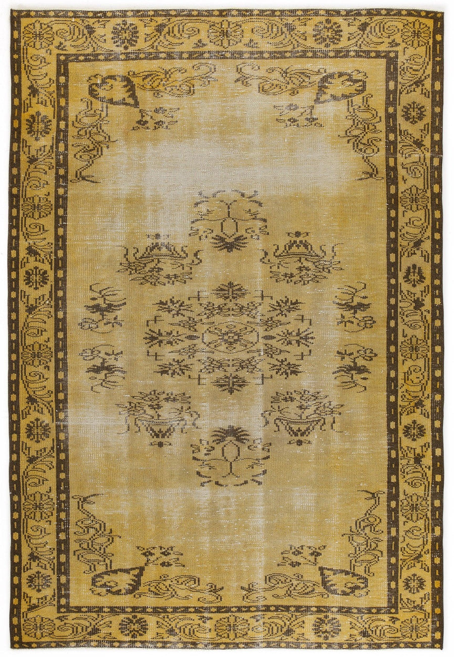 Sarı Eskitme Klasik Yün Halı 178x271