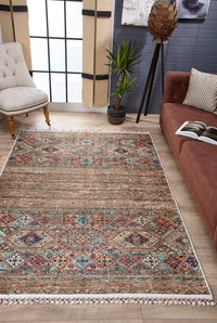 Ethno Teppich Läufer Braun & Türkis Geometrisch 100x300 cm
