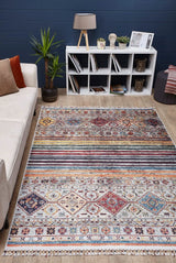 Blue Orange Bohemian Ethnic Geometric Living Room Rug - Polyester