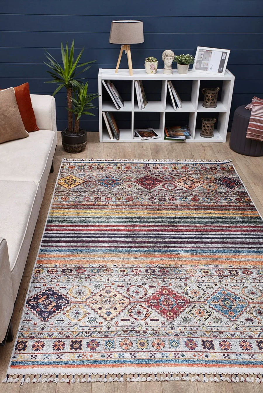 Etnik Geometrik Halı - Yıkanabilir - Kaymaz Taban - Pati Dostu