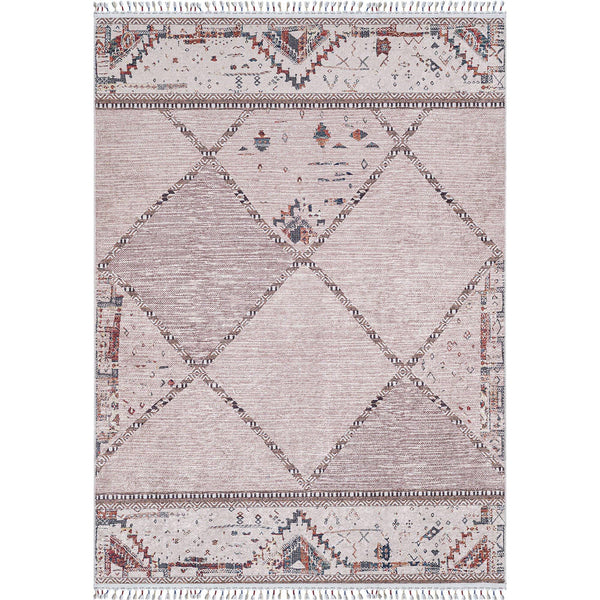 Bej Krem Geometrik Modern Halı - Yıkanabilir - Kaymaz Taban - Pati Dostu