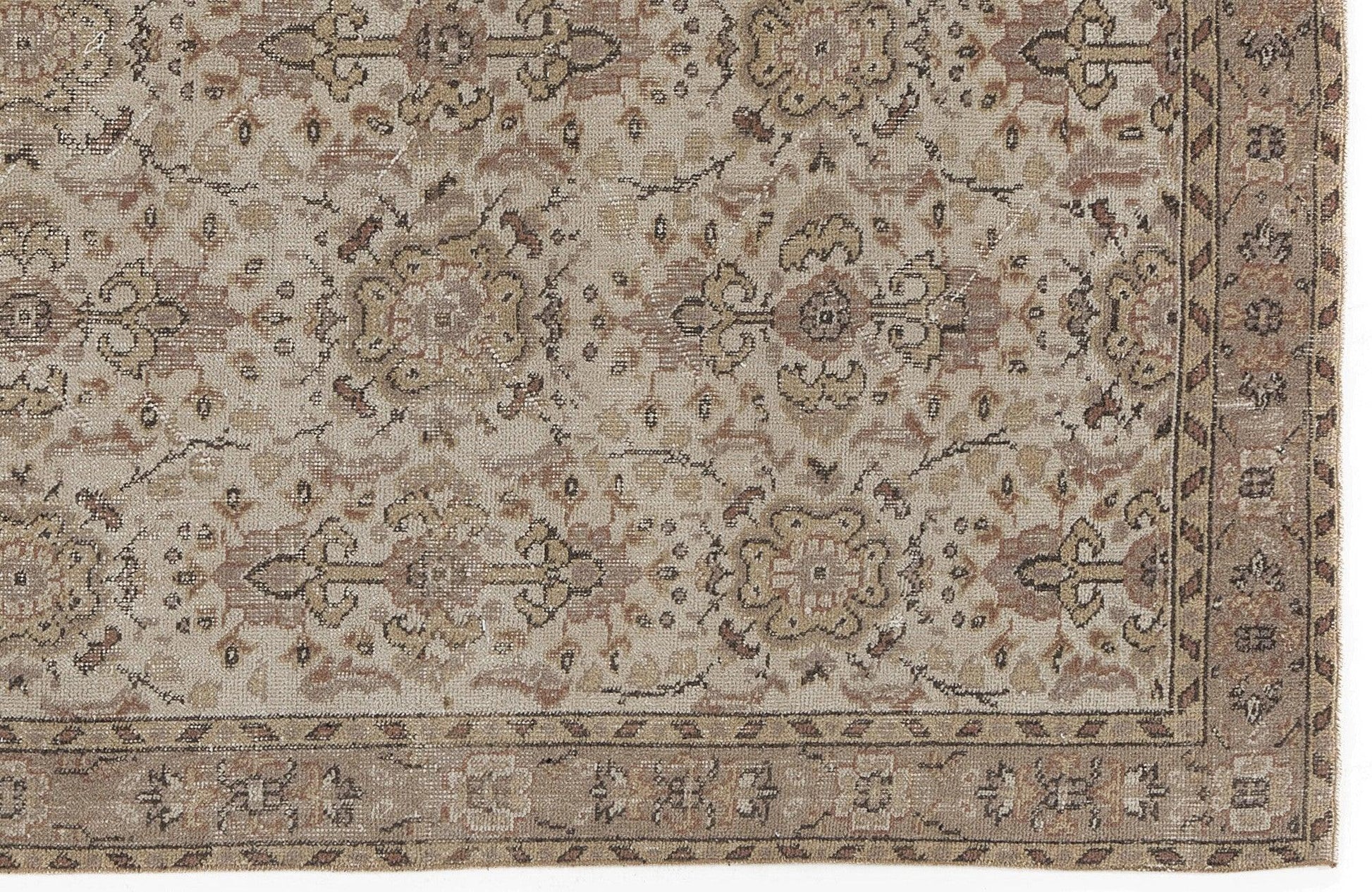 Bej Anadolu Geometrik Çiçekli Yün Halı 112x204 - Özel Seri