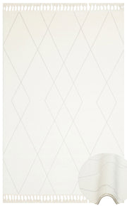 Qrendi Beyaz Geometrik Etnik Desenlere Sahip Hav Toz Vermez Yumuşak Dokulu Modern Halı Eko