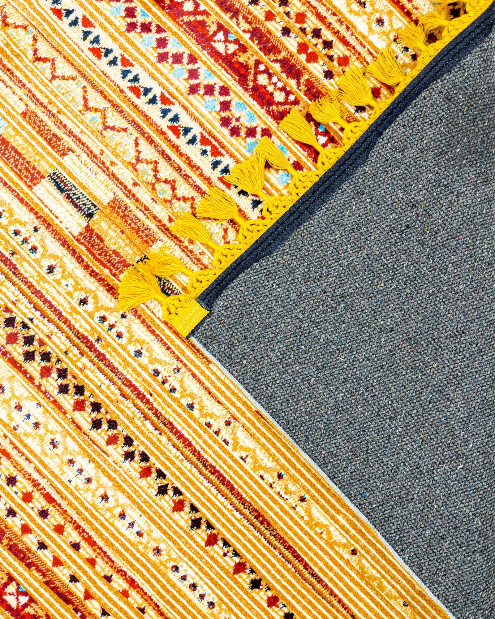 Bohem Etnik Çizgili Triko Halı - Yıkanabilir - Kaymaz Taban - Pati Dostu