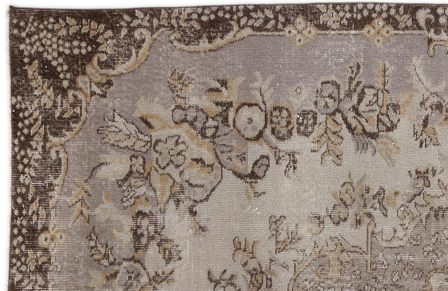 Tapis gris en laine tissé à la main, motif floral classique, 162x260 cm – dans le séjour