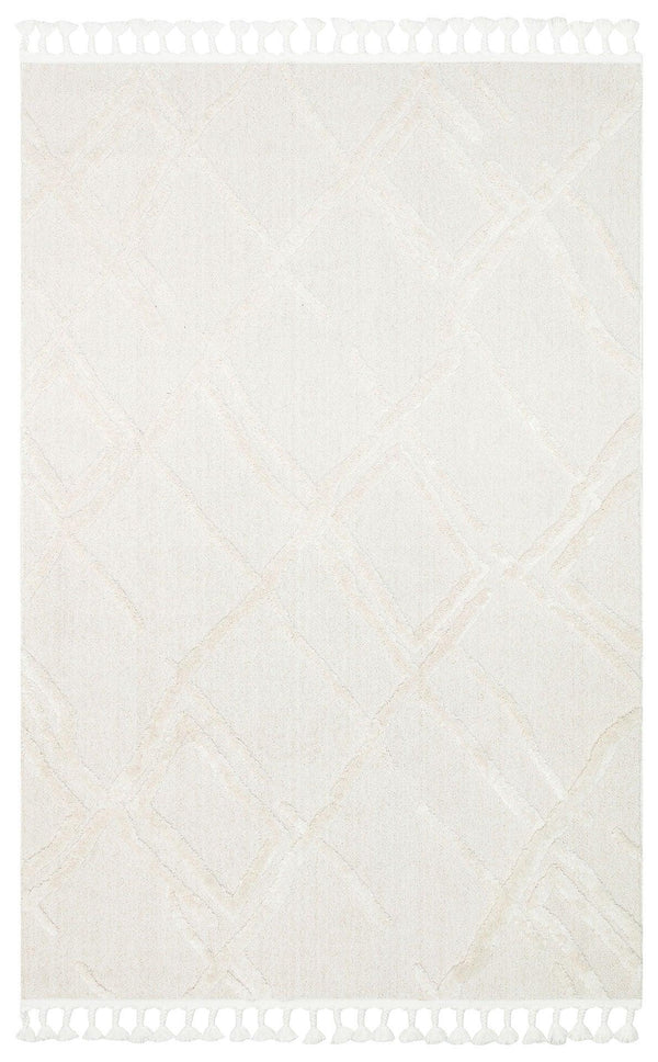 Beyaz Krem Dekoratif Geometrik Halı - Pati Dostu - Toz Vermez