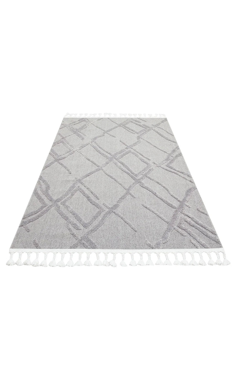 Beyaz Gri Geometrik Modern Triko Halı - Toz Vermez
