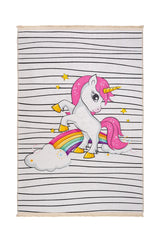 White Pink Checkered Digitally Printed Rug