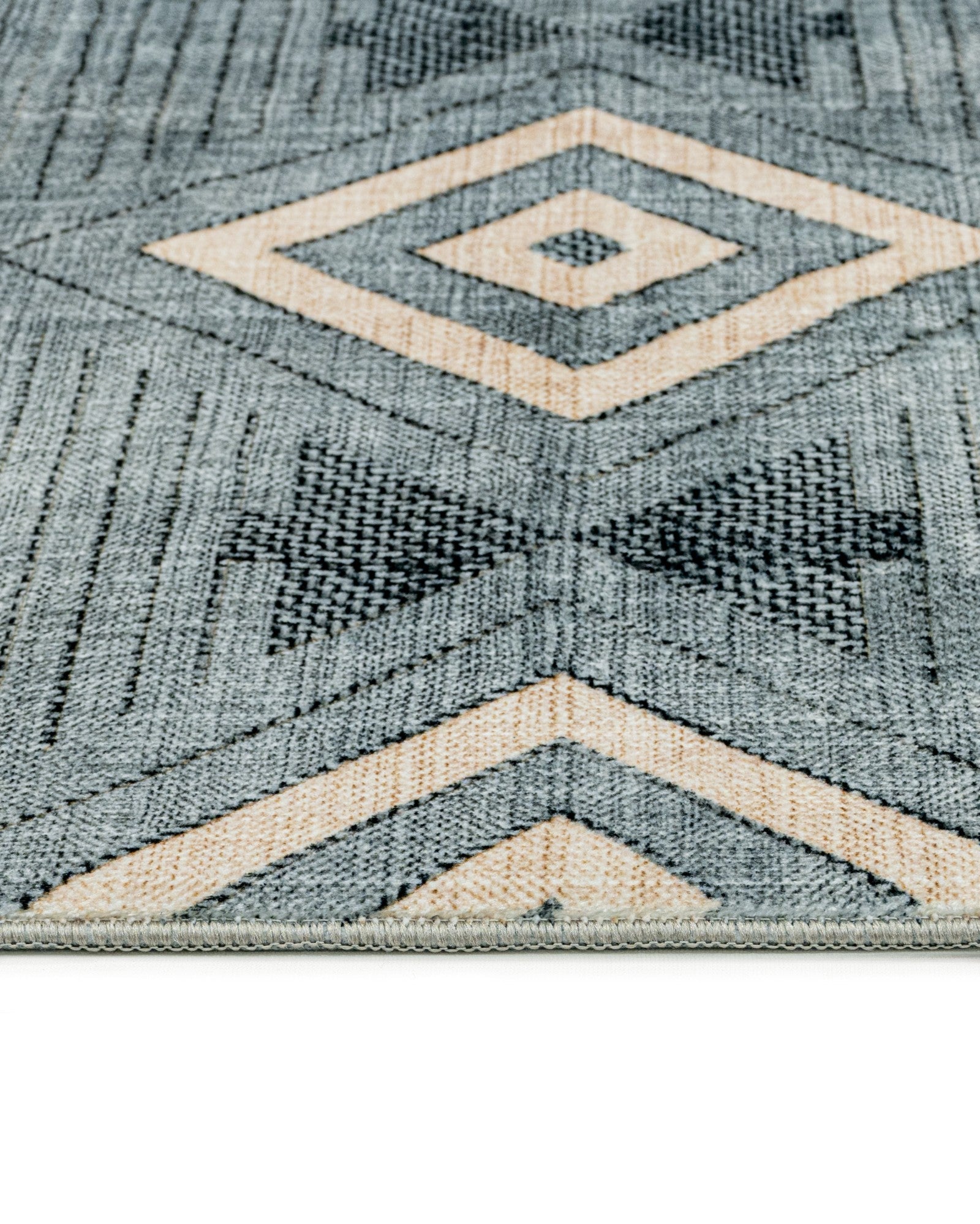 Gri Krem Baklava Desenli Bohem Triko Halı - Yıkanabilir - Kaymaz Taban - Pati Dostu