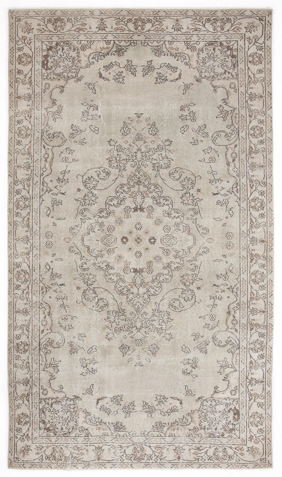 Bej Anadolu Madalyonlu Çiçekli Yün Halı 171x301 - Özel Seri