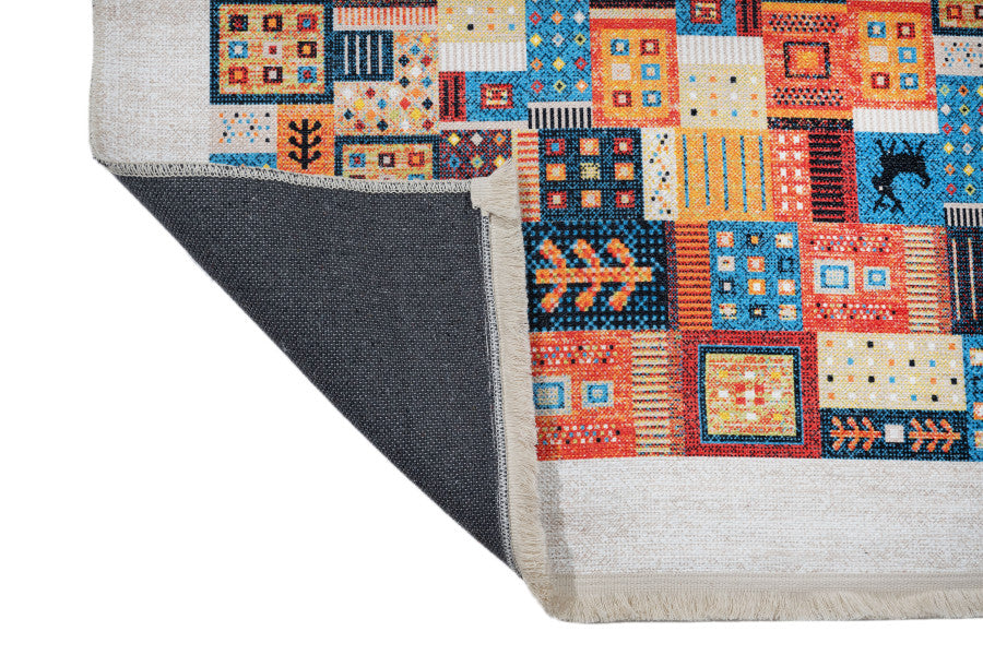 Bovec Beyaz Patchwork Pamuk ve Şönil Dijital Baskı Halı Pia Monte