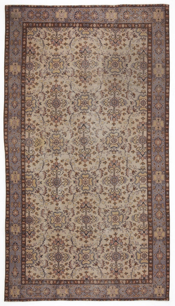 Bej Anadolu Geometrik Çiçekli Yün Halı 160x288 - Özel Seri