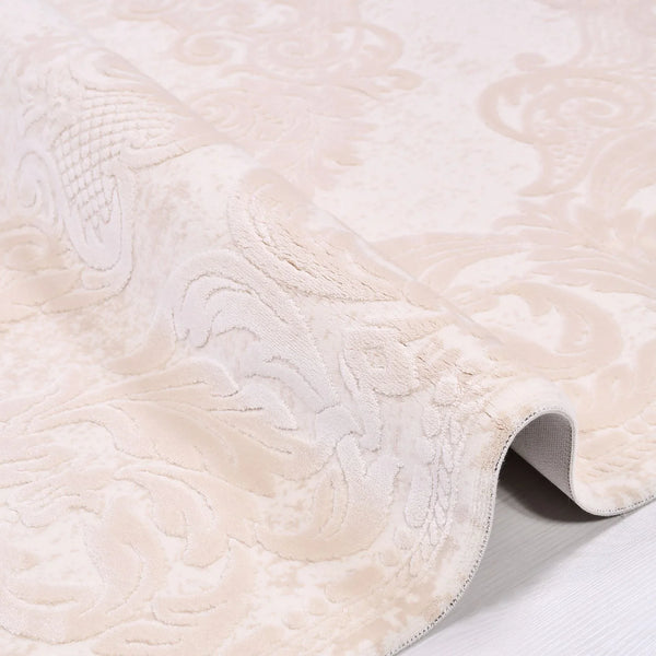 Krem Klasik Madalyonlu Triko Halı - Pati Dostu - Toz Vermez