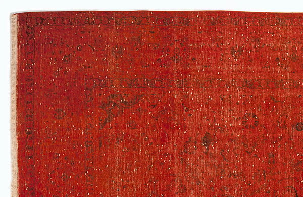 Turuncu Eskitme Çiçekli Yün Halı 290x413