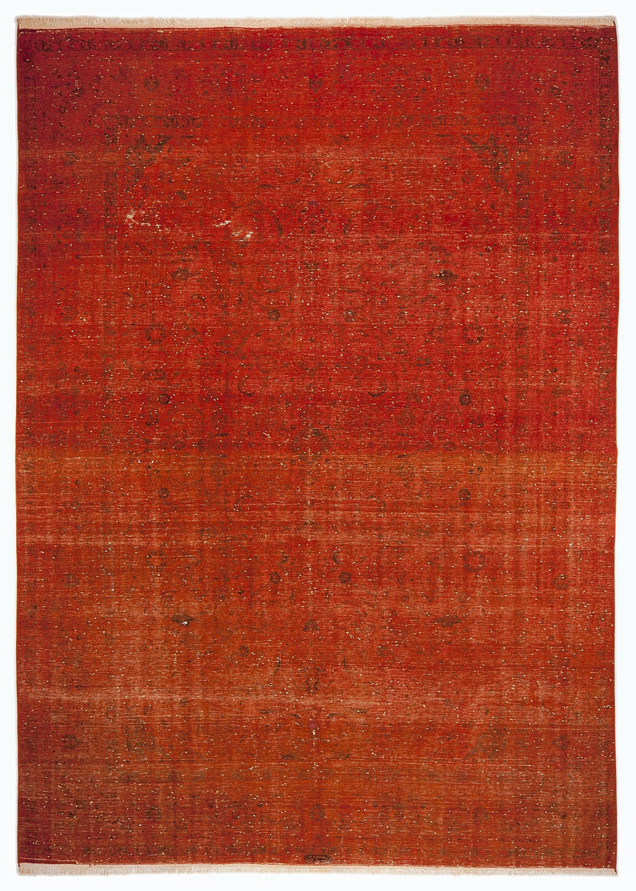 Turuncu Eskitme Çiçekli Yün Halı 290x413