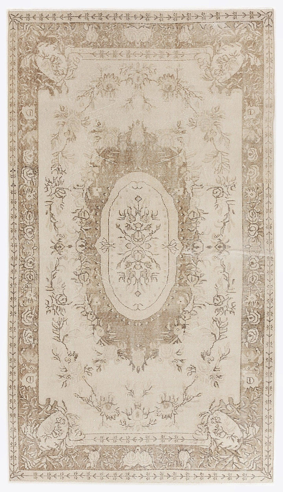 Bej Anadolu Eskitme Madalyonlu Yün Halı 170x312 - Özel Seri