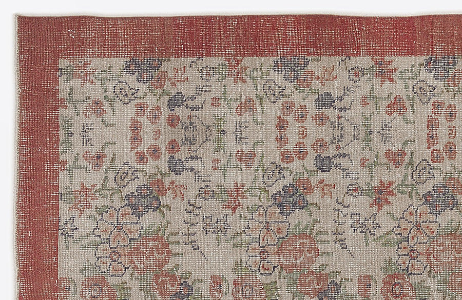 Krem Zeminli Kırmızı Çiçekli Yün El Dokuma Halı 166x275 cm – Salon kullanımı