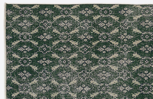 Yeşil Eskitme Geometrik Yün Halı 142x252