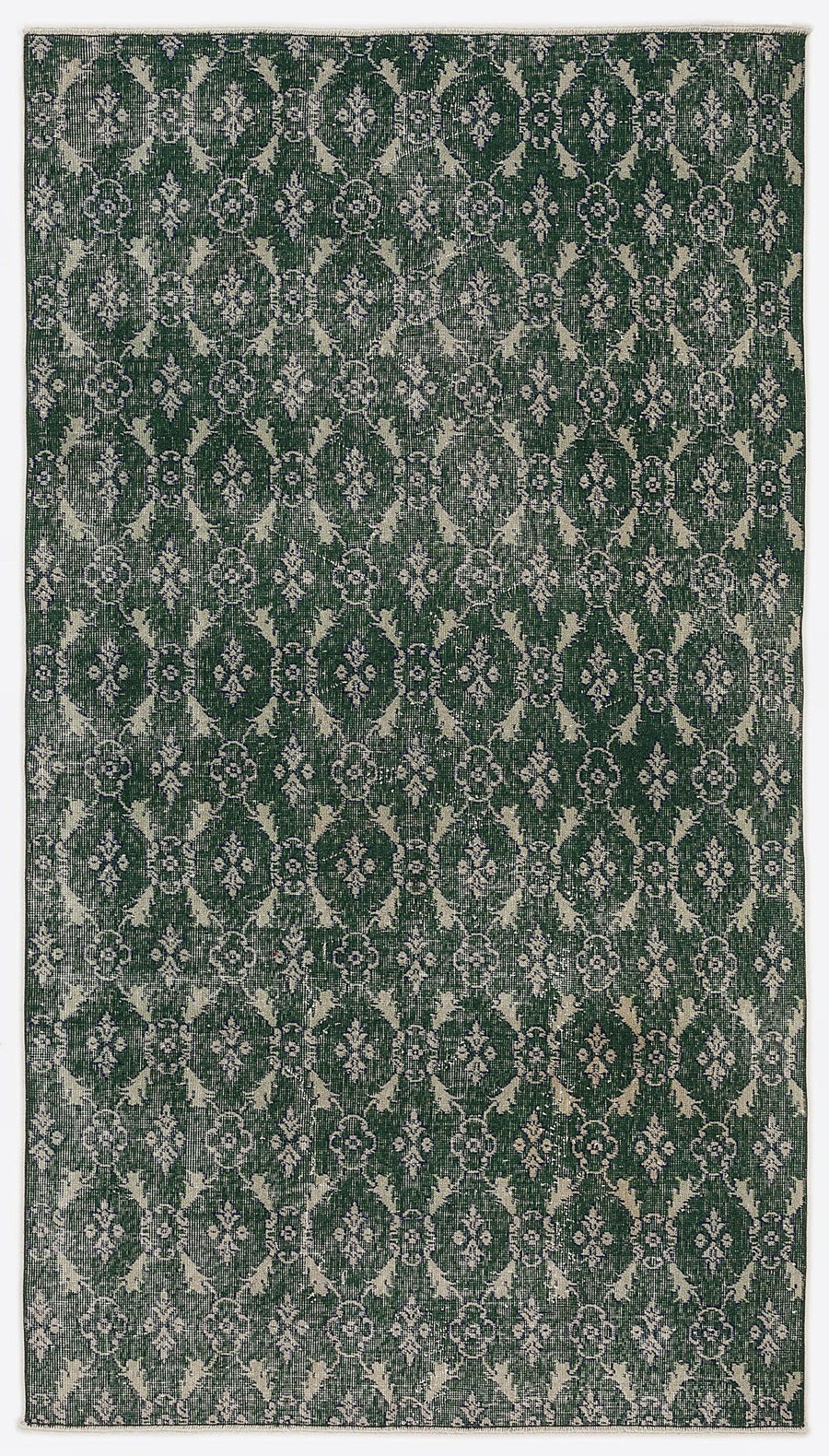 Yeşil Eskitme Geometrik Yün Halı 142x252