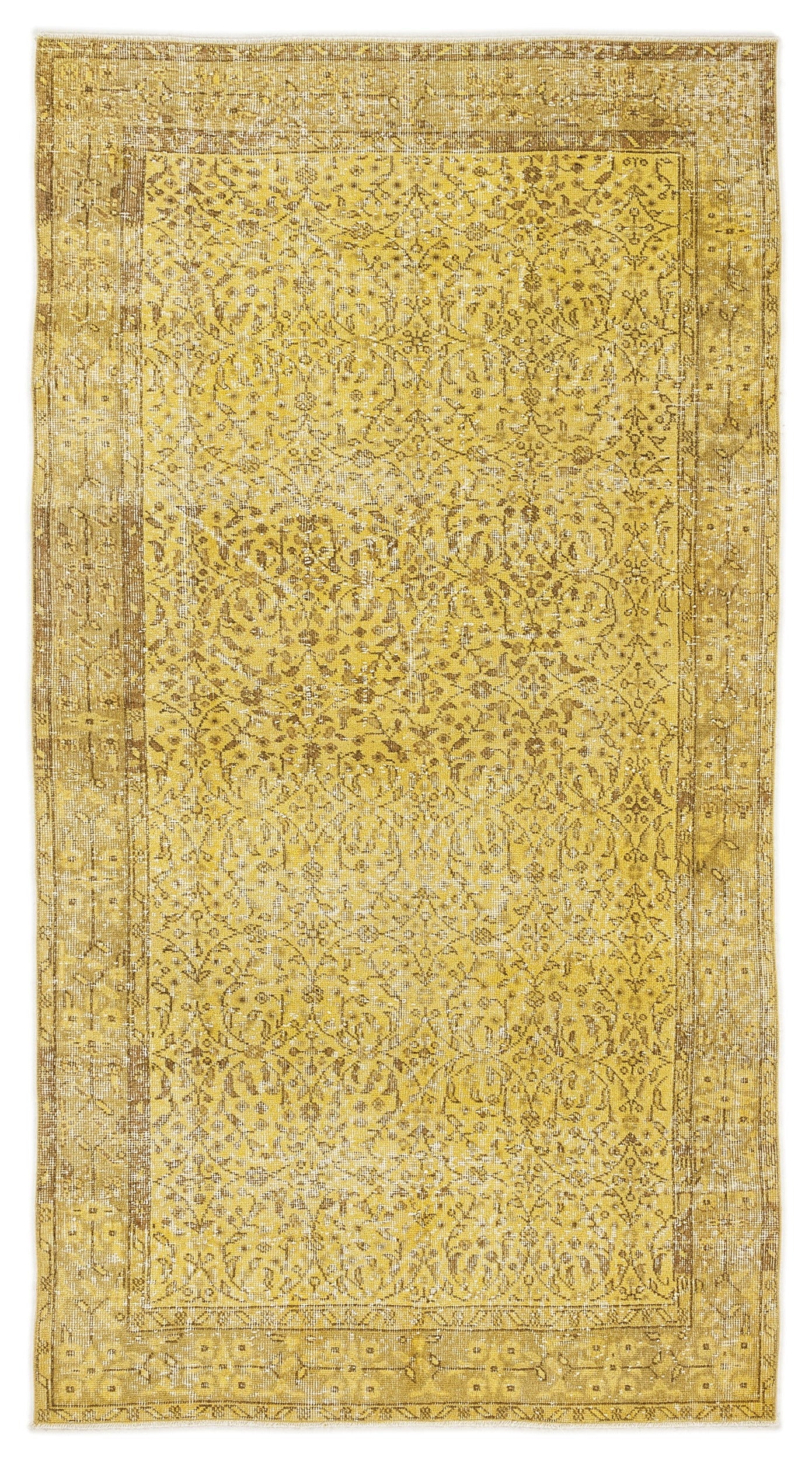 Atina Sarı Eskitme Yün El Dokuma Halısı 140 x 260 Apex Unique