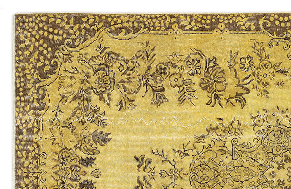 Sarı Eskitme Madalyonlu Yün Halı 163x278