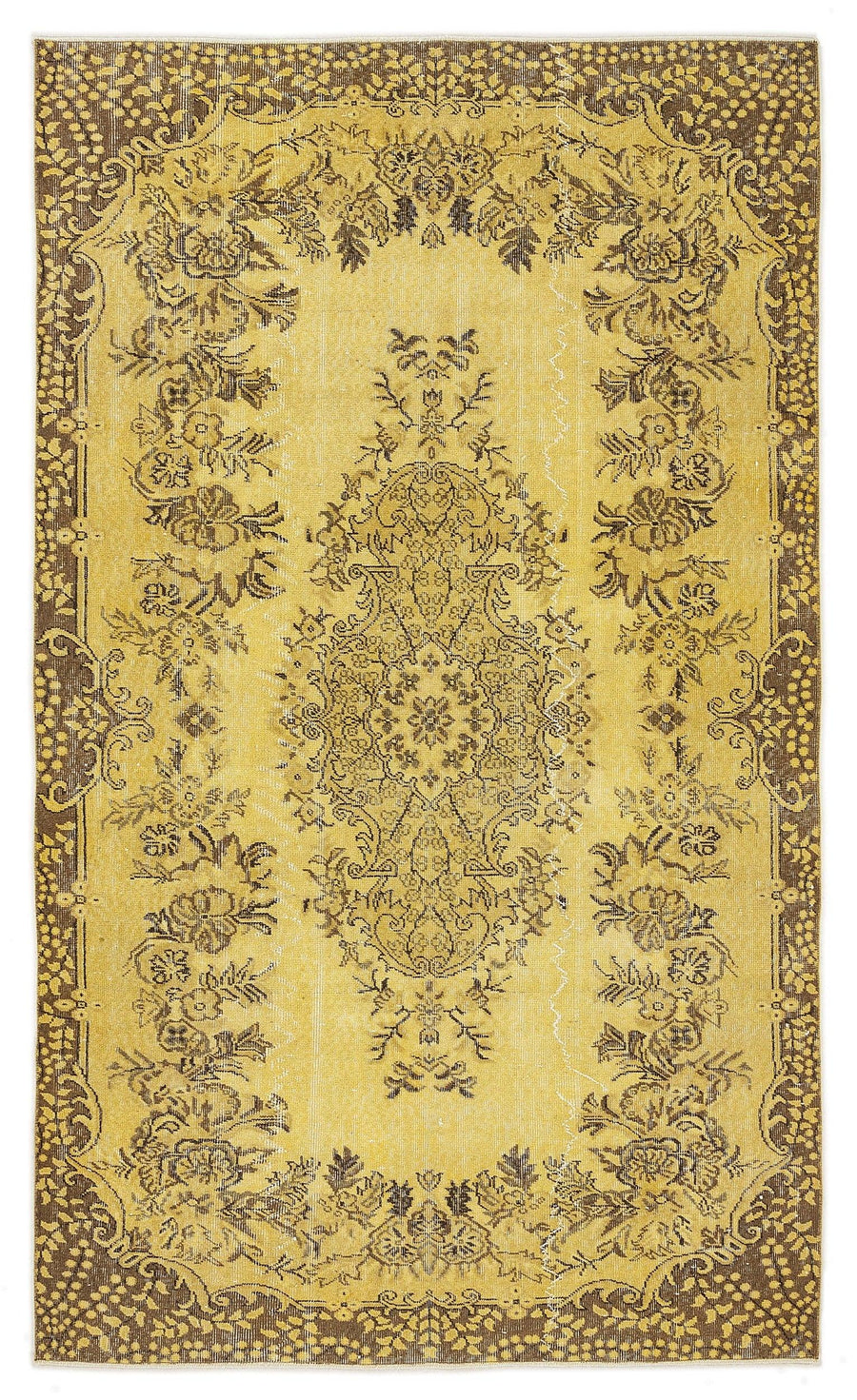 Sarı Eskitme Madalyonlu Yün Halı 163x278
